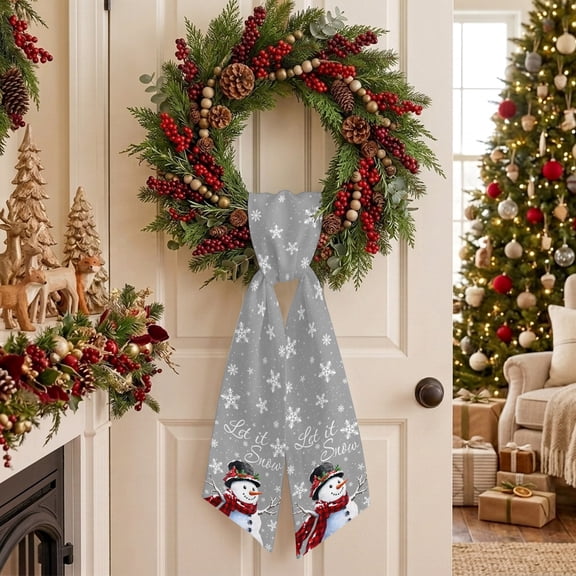Christmas Snowman Wreath Sash for Front Door, Snowflake Berry Winter Sash for Wreath, Home Decor Wall Window Porch Decoration Indoor Outdoor 4.5'' x 56''