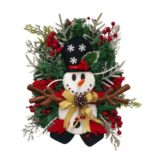 Christmas Snowman Wreath,Snowman Wreath Decor for Front Door Wall,Holiday Wreath for Home and Porch Cozy Festive Christmas Decor