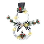 Christmas Snowman Wreath - Xmas Decoration with Light, Handmade Decorative Garland for Front Door, Fire Place and Walls
