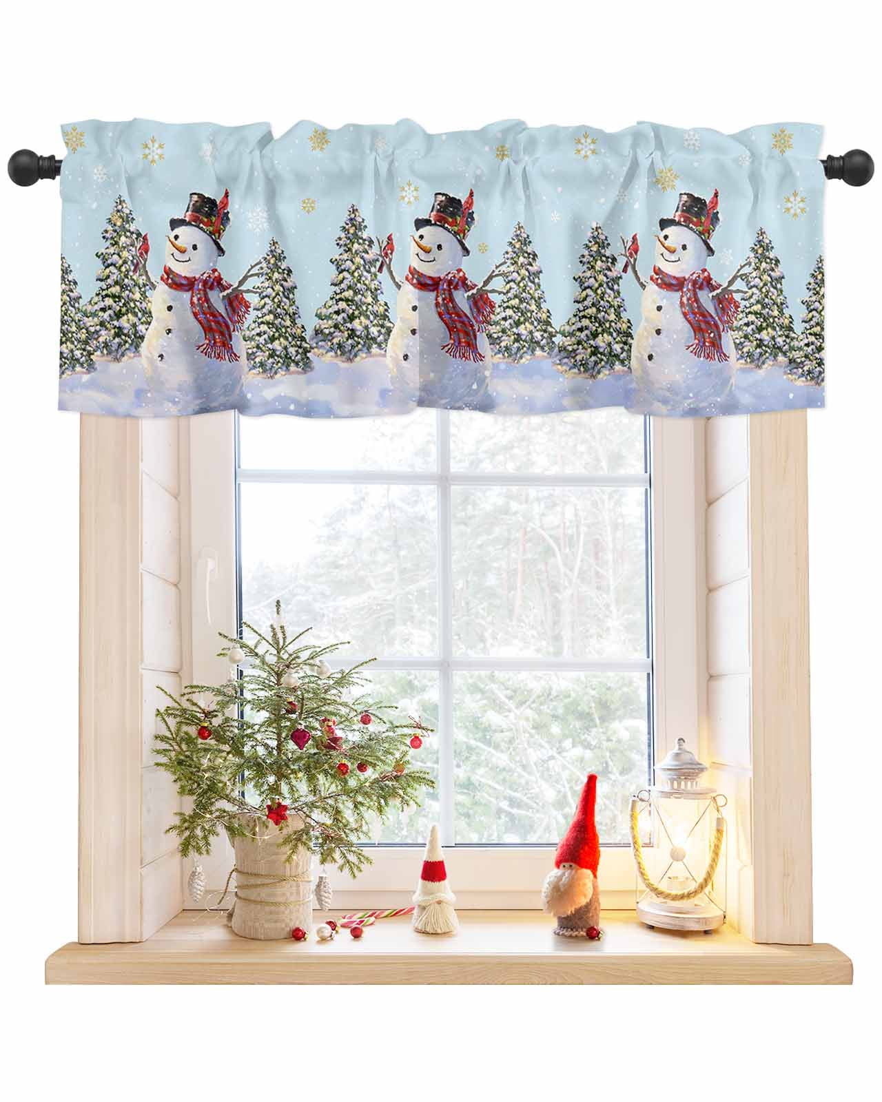 Christmas Snowman Xmas Tree Window Valances for Kitchen,Rod Pocket