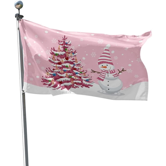 Christmas Snowman Xmas Tree Winter Snowflake Pink Flags for Outside, Outdoor Flags & Banners Double Sided Large Yard Flag for Home Courtyard Decorations
