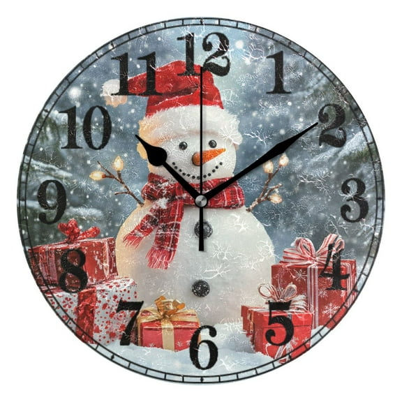 Christmas Snowman and Gifts Silent Wall Clock 10" Non-Ticking Battery Clock