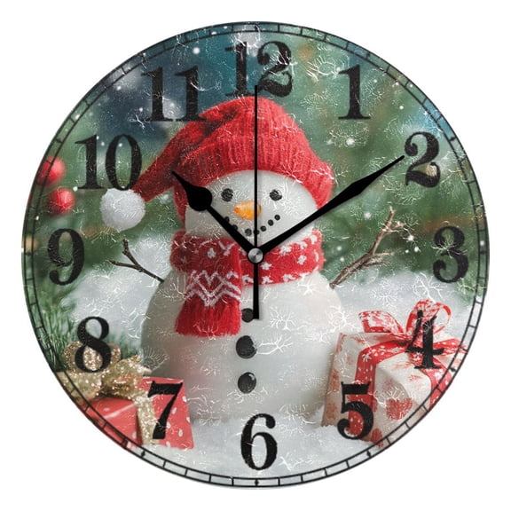 Christmas Snowman and Gifts Winter Silent Wall Clock 10" Non-Ticking Battery Clock