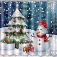 Christmas Snowman and Tree Bathroom Shower Curtain Festive Holiday