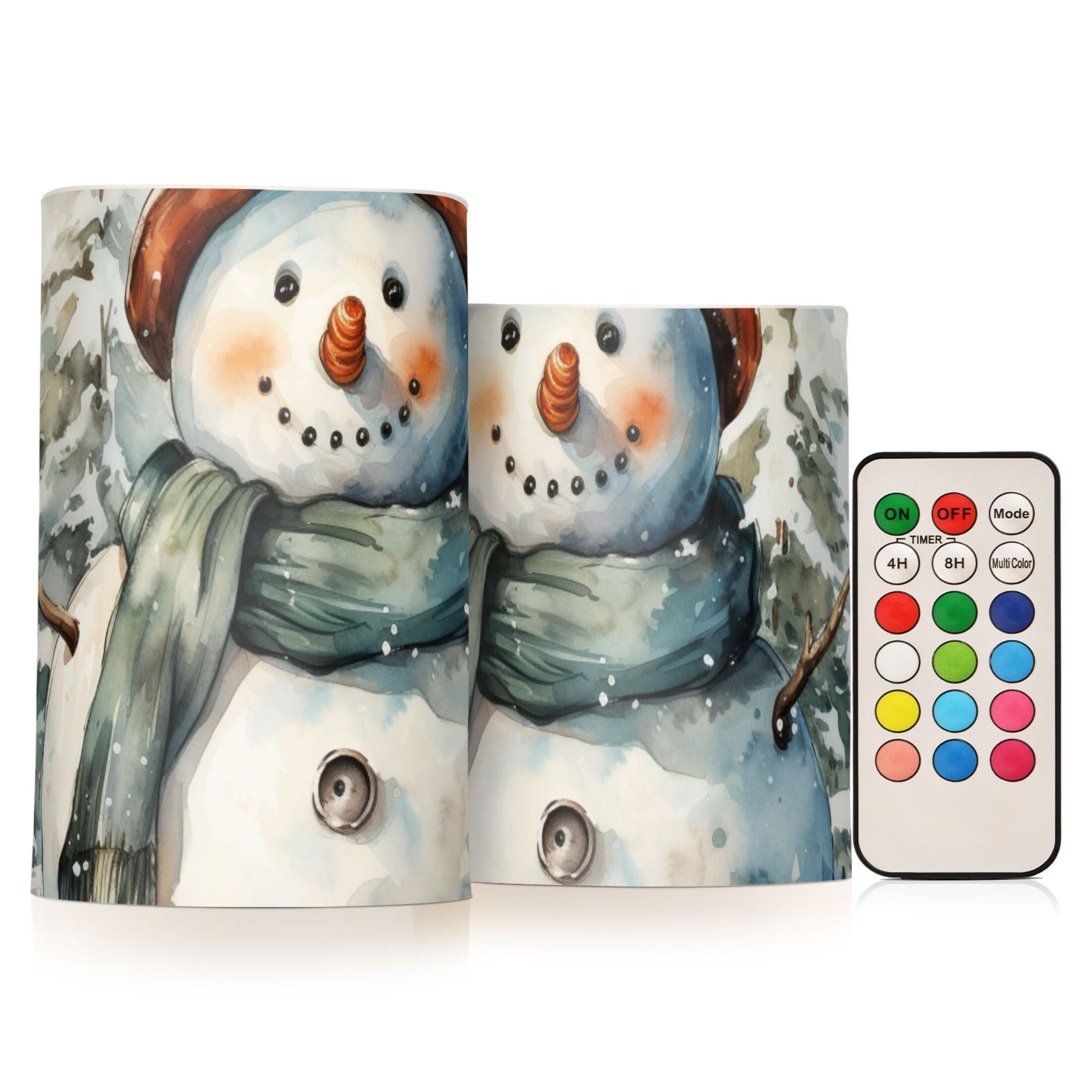 Christmas Snowman and Trees Flameless Candles&nbsp;LED Lights Battery Operated Candles with Remote and Timers Flicker Lights Votive Set of 2