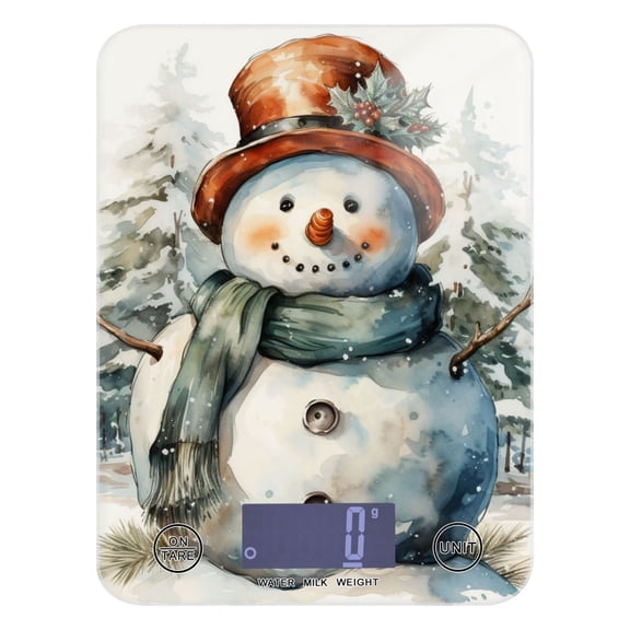Christmas Snowman and Trees Food Scale Digital Kitchen Scale Waterproof Tempered Glass Tare Function 11 lb for Baking Cooking Meal Prep
