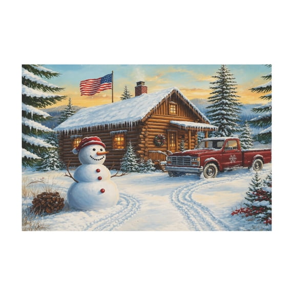 Christmas Snowman and Truck Farmhouse Winter Landscape Canvas Wall Art For Living Room Bedroom Decor 12*18in