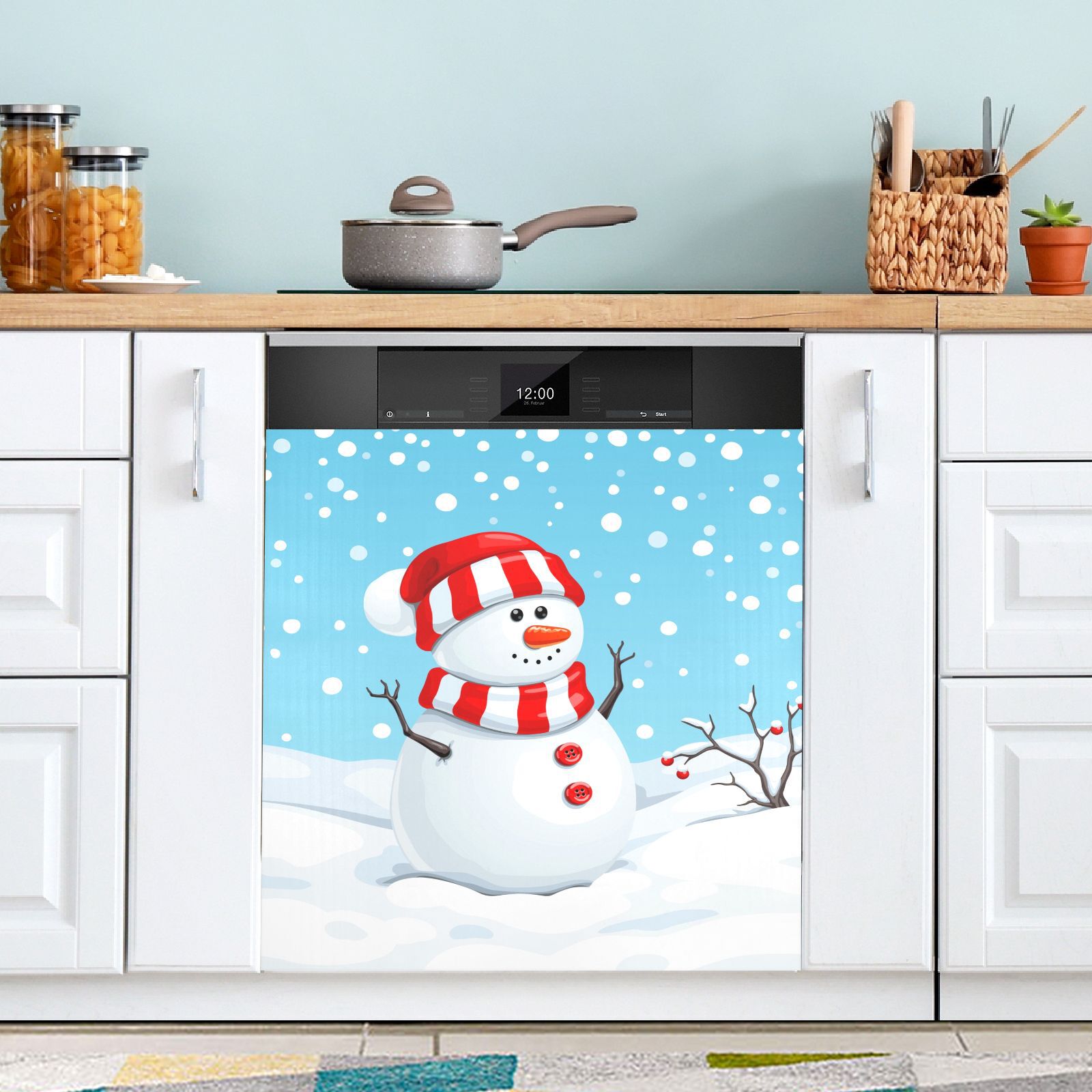 Christmas Snowman in Dots Dishwasher Cover Dishwasher Refrigerator Sticker Door