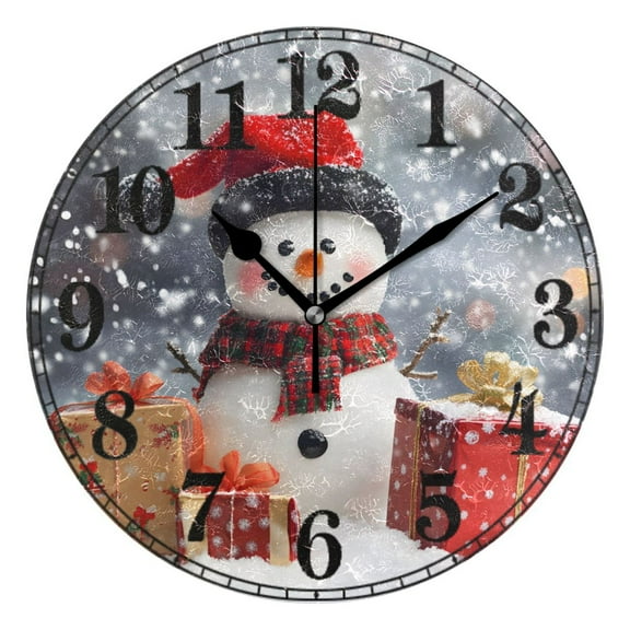 Christmas Snowman on Winter Silent Wall Clock 10" Non-Ticking Battery Clock