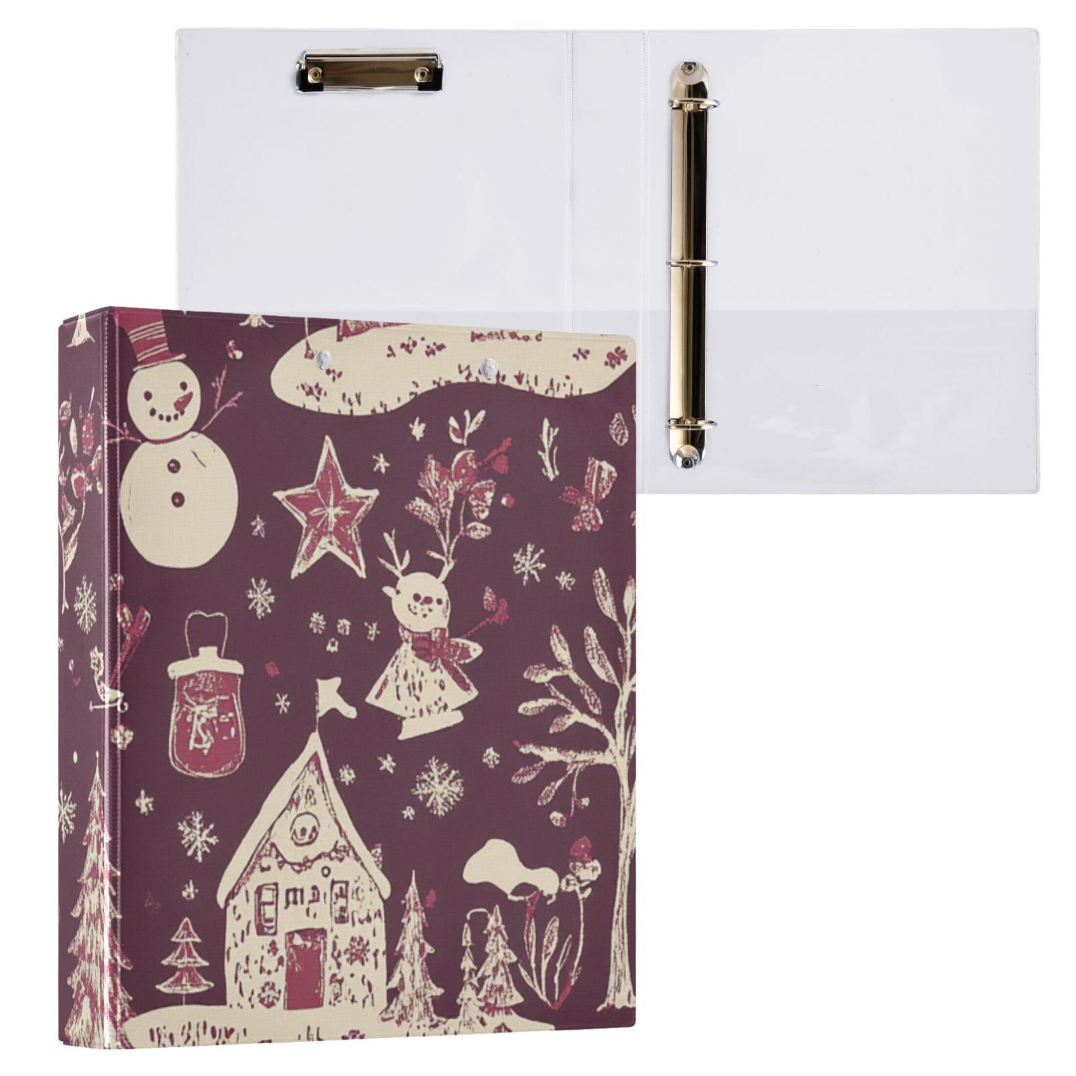 Christmas Snowmans Houses 3 Ring Binders 1.5 inch Hardcover File Folders with Interior Pockets A4 Size Organizer for School Office Hospital Set of 2