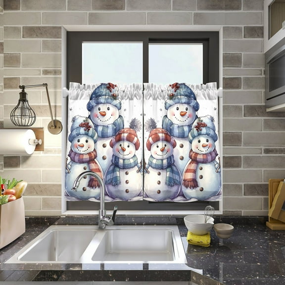Christmas Snowmans Kitchen Curtains Half Tier Curtain 2 Rod Pockets Bathroom Bedroom Cupborad Living Room 27"x24"