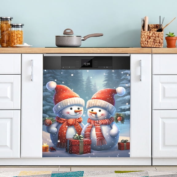 Christmas Snowmans in Winter Dishwasher Magnet Cover Magnetic Dishwasher Refrigerator Sticker Door Home Decorative Art Kitchen Panel Decal 23x26 Inch