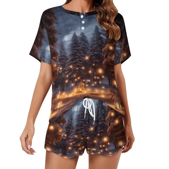 Christmas Snowmen 2 Pack Women’s Pajama Set Print Sleepwear And Shorts Y2k Loungewear Sets S-5XL