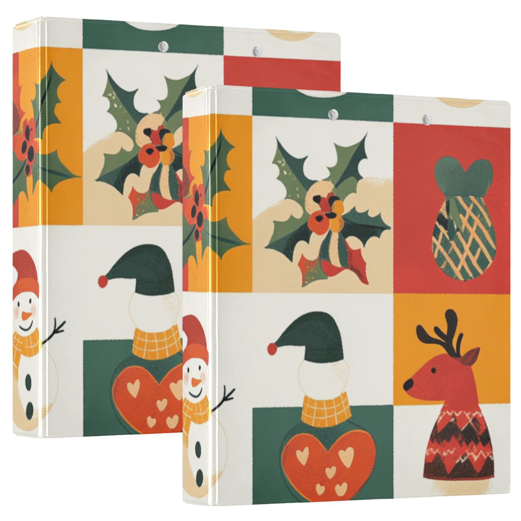 Christmas Snowmen Deers Squares 3 Ring Binders 1.5 inch Hardcover File Folders with Interior Pockets A4 Size Organizer for School Office Hospital