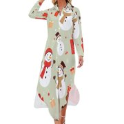 YHX66 Christmas Snowmen Gifts Casual Dress Dresses V Neck Chiffon Dress Long Sleeve Clothes