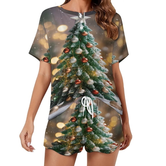 Christmas Snowmen Pajama Set for Women 2 Piece Sleepwear Loungewear Short Sleeve