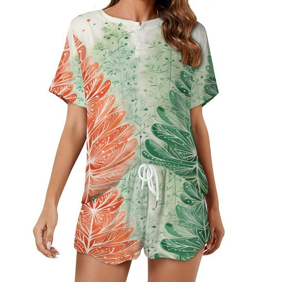 Christmas Snowmen Pajama Set for Women 2 Piece Sleepwear Loungewear Short Sleeve