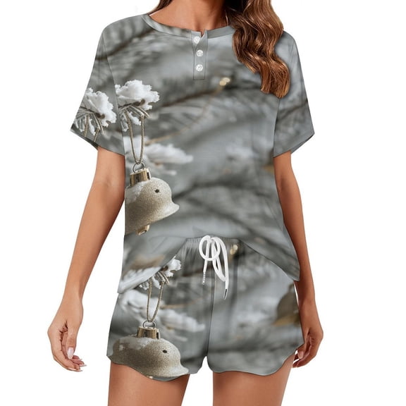 Christmas Snowmen Print Women'S Pajamas Set Summer Sleepwear Sets 2 Piece Lounge Set