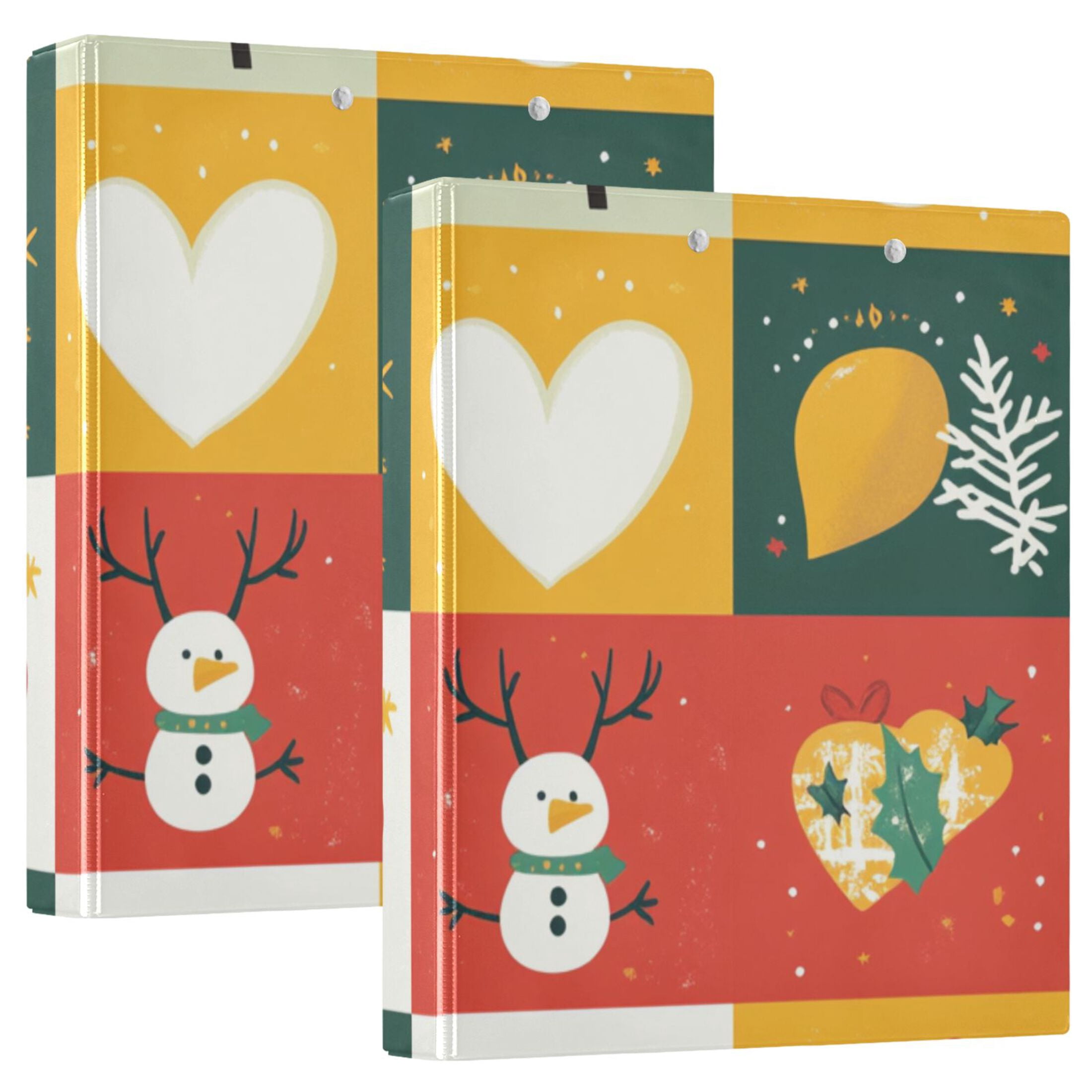 Christmas Snowmen Squares 3 Ring Binders 1.5 inch Hardcover File Folders with Interior Pockets A4 Size Organizer for School Office Hospital