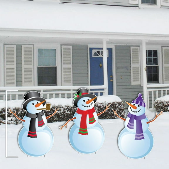 Christmas Snowmen Stand Up Yard Decorations Includes 6 short stakes