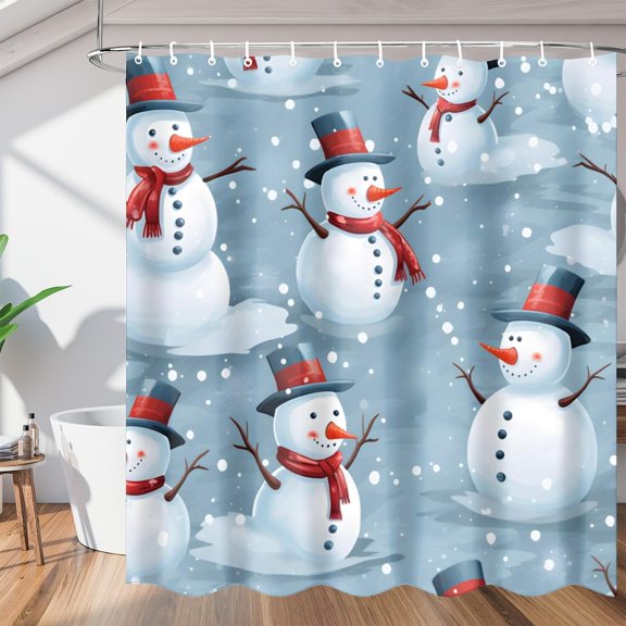 Christmas Snowmen Theme Shower Curtain for Bathroom Shower Curtain Set with 12 Hooks Waterproof Fabric Bath Curtain for Bathtub Restroom Decor, 72 X 72 in