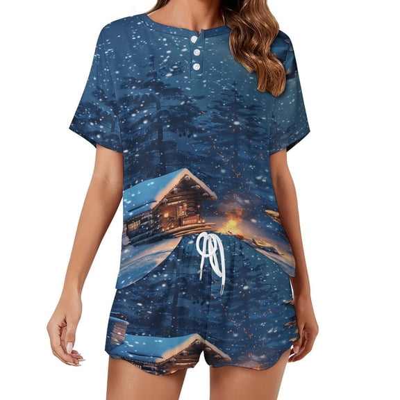 Christmas Snowmen Women's Ruffle Short Sleeve Tops And Shorts Cute Peeps Bunny Pajamas Sets