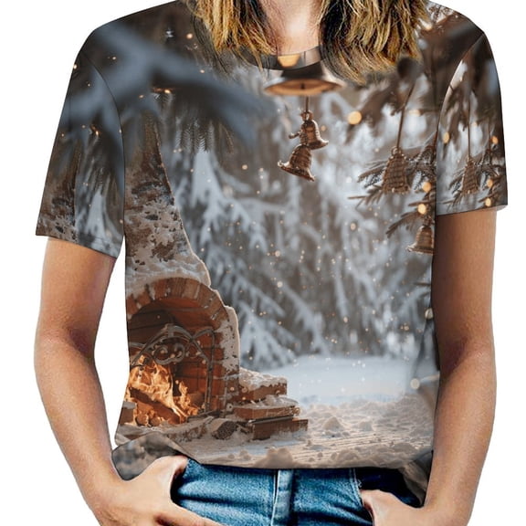 Christmas Snowmen Women's Short Sleeve T-Shirt Crew Neck Casual Summer Trendy Loose Fit Tops