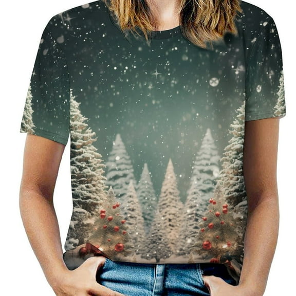 Christmas Snowmen Women's Short Sleeve T-Shirt Crew Neck Casual Summer Trendy Loose Fit Tops