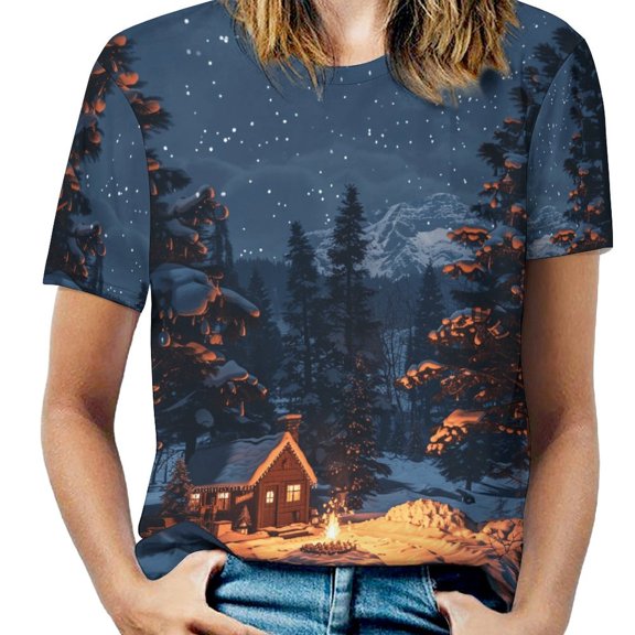 Christmas Snowmen Women's Short Sleeve Tops Casual Blouses T Shirt