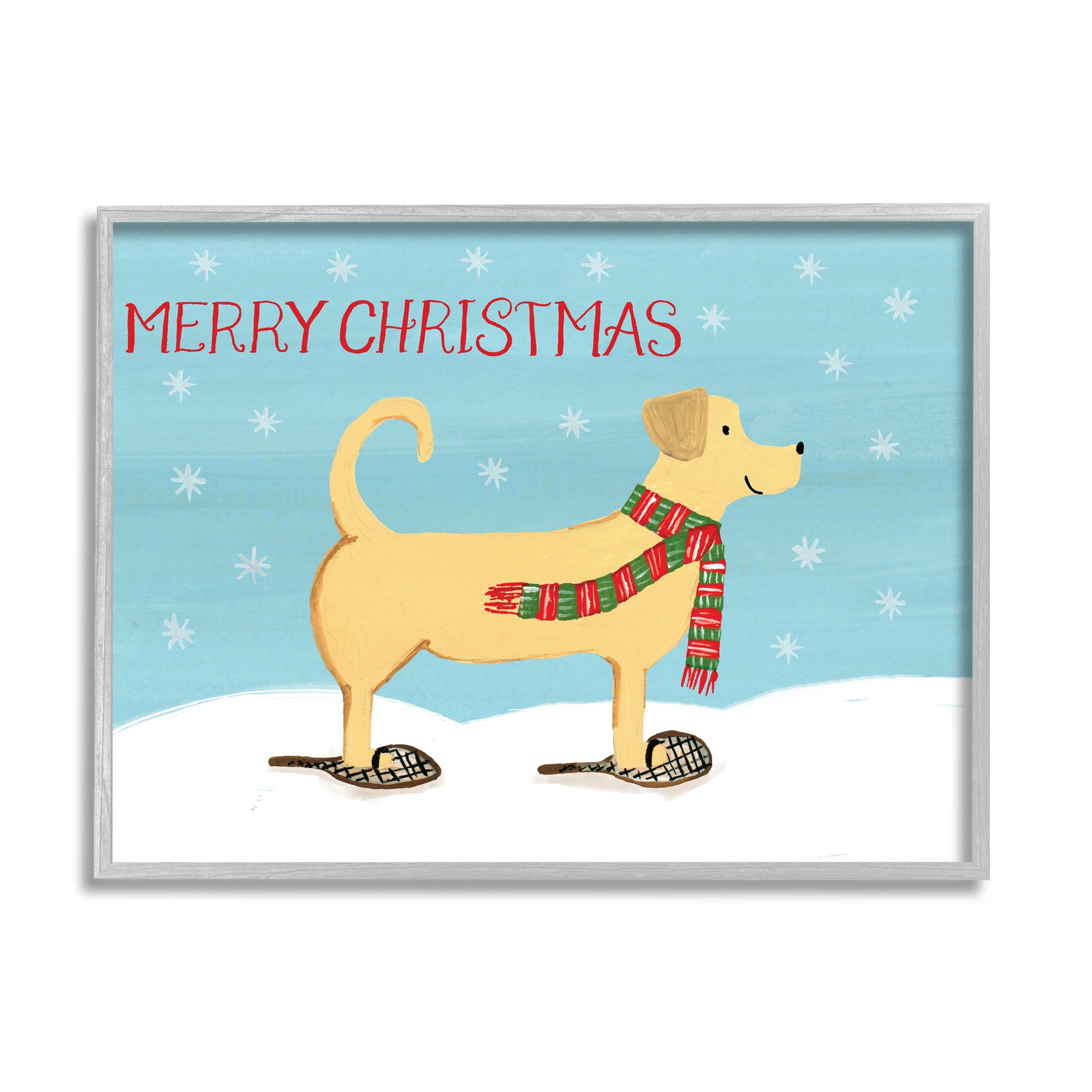 Christmas Snowshoe Dog Wearing Scarf Winter Landscape Animals & Insects Painting Framed Art Print Wall Art