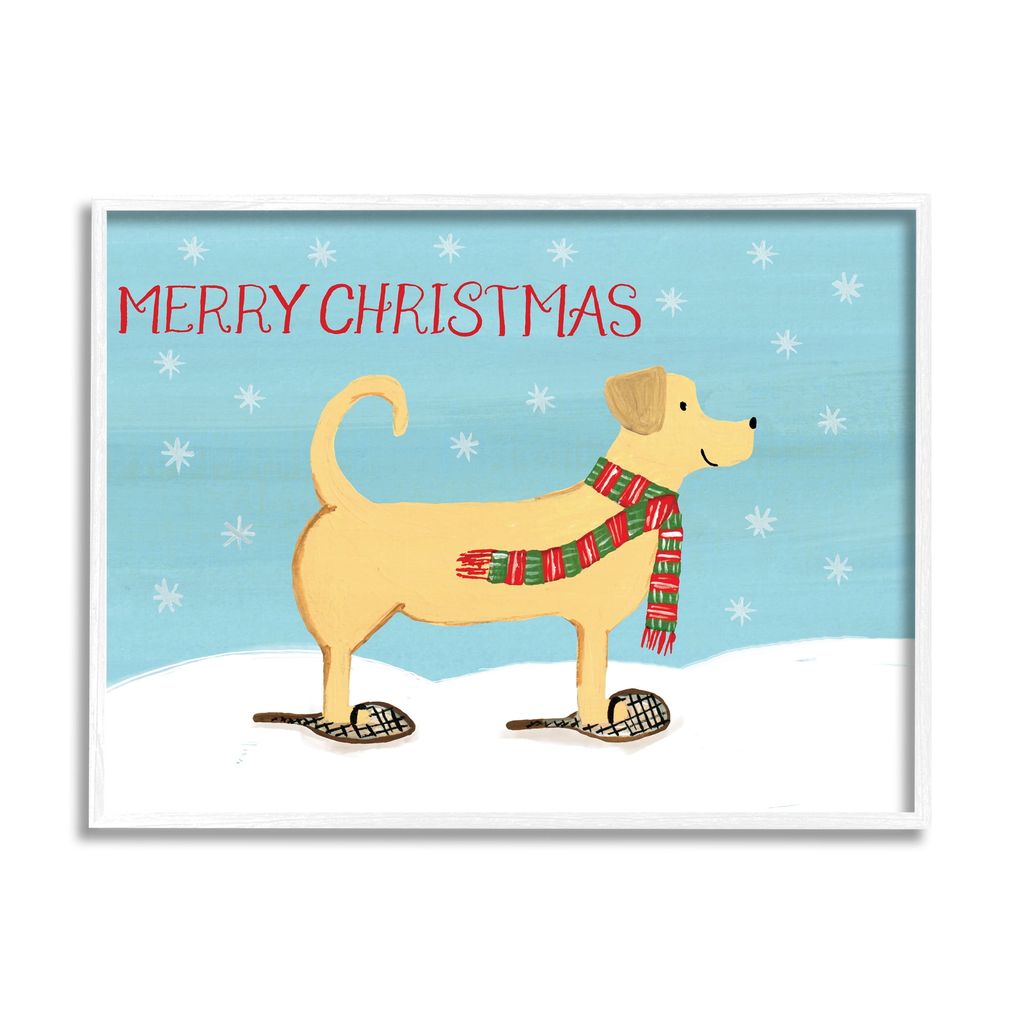 Christmas Snowshoe Dog Wearing Scarf Winter Landscape Animals & Insects Painting Framed Art Print Wall Art