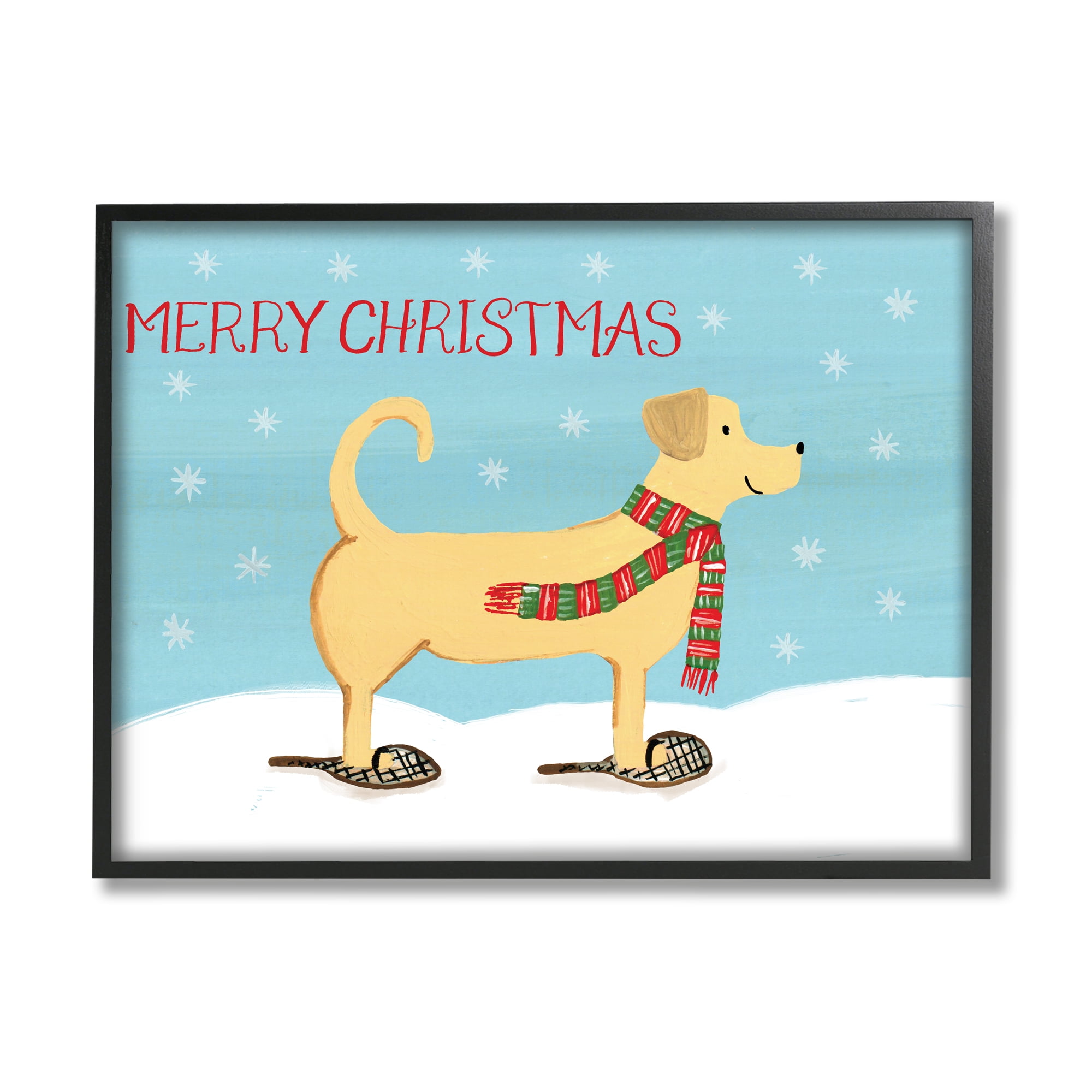 Christmas Snowshoe Dog Wearing Scarf Winter Landscape Animals & Insects Painting Framed Art Print Wall Art