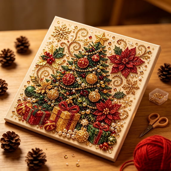 Christmas Snowy Cottage Diamond Art Pearl Kit | Diamond Painting Kit, DIY Home Decor Wall Art, Beginner DIY Seasonal Party Gift 3D Pearl Sparkle 7.8in x 7.8in