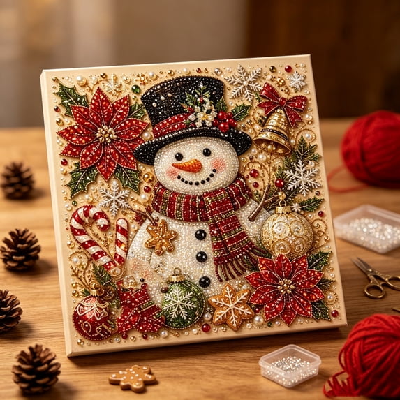 Christmas Snowy Cottage Diamond Art Pearl Kit | Diamond Painting Kit, DIY Home Decor Wall Art, Beginner DIY Seasonal Party Gift 3D Pearl Sparkle 7.8in x 7.8in