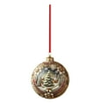thumbnail image 1 of Christmas Snowy Decorative Ball Ornament, Vintage Red Gold Finish Ball Hanging for Christmas tree, Snow House, Poinsettia, Acrylic Porcelain, Christmas Surprise Ornament, 1 of 6