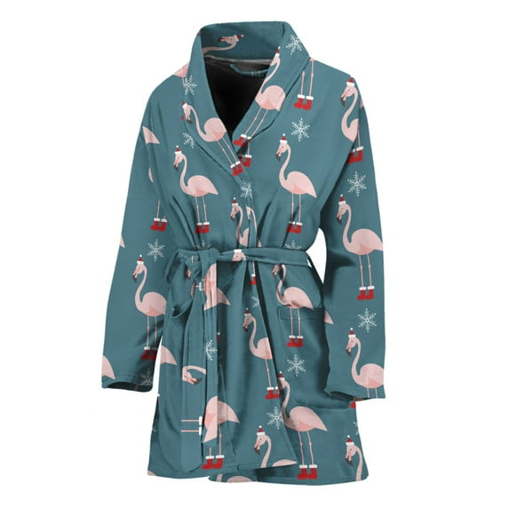 Christmas Snowy Flamingo Pattern Women Bathrobe One Size Univeral Fits, Jesus Christian Fashion Lightweight Plush Fleece Long Robe For Women