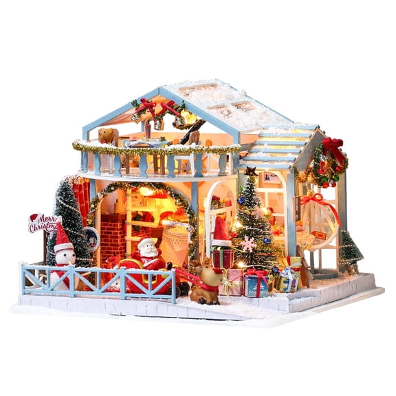 Christmas Snowy Night DIY Miniature House Kit, 200PCS Music Box with Glass Dome, Winter Scene 3D Puzzle, LED Light, Holiday Tabletop Decor Gift