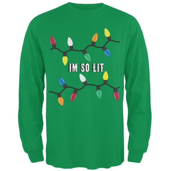 Christmas So Lit Irish Green Adult Long Sleeve T-Shirt - Large