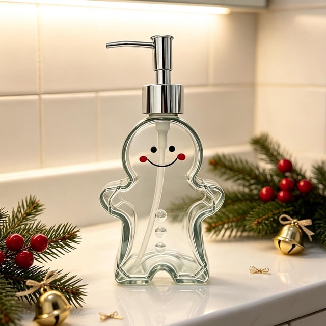 Christmas Soap Dispenser, Glass Refillable Gingerbread Man Lotion Pump ...