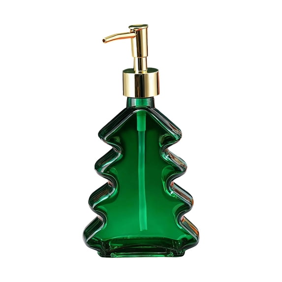 Christmas Soap Dispenser Tree Shaped Glass Soap Dispenser with Pump Empty Lotion Bottles for Xmas Decor Kitchen Bathroom Refillable Rust Proof Decorative Hand Soap for Home Sink Countertop