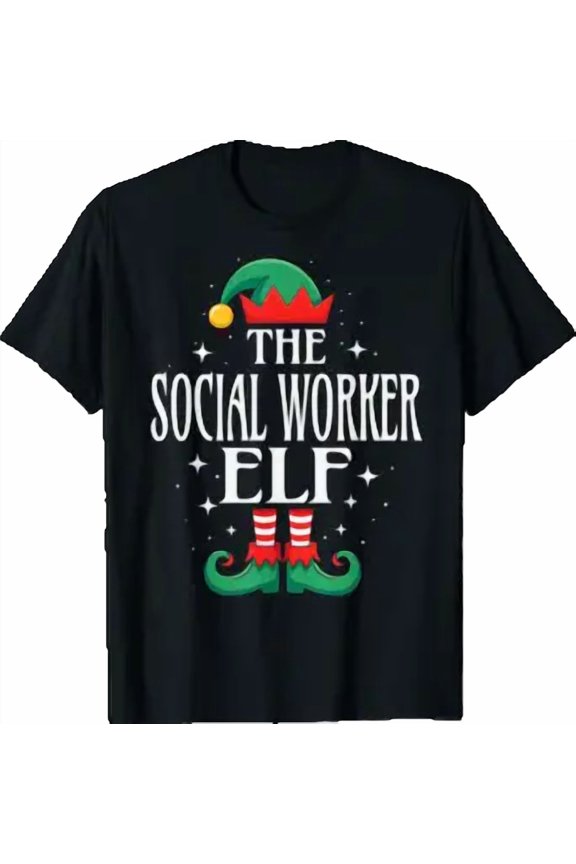 Christmas Social Worker Elf Job Title Holiday T-Shirt, Size S-5XL