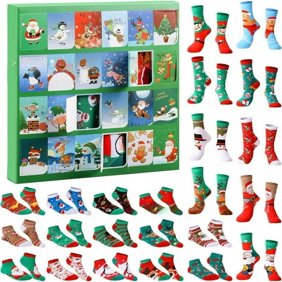 Christmas Sock Advent Calendar Holiday Socks Gift Set 2025 24 Pairs