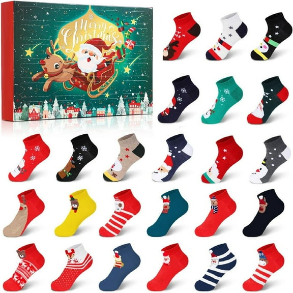 Christmas Sock Advent Calendar 2025 for Adults, 24 Pairs of Festive Holiday Short Socks, Cozy Surprise Countdown Gift Box