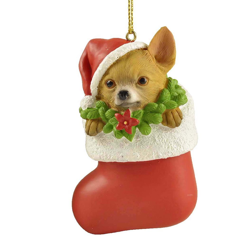 Christmas Sock Dog Figurines Ornament Small Chihuahua Dog in Red