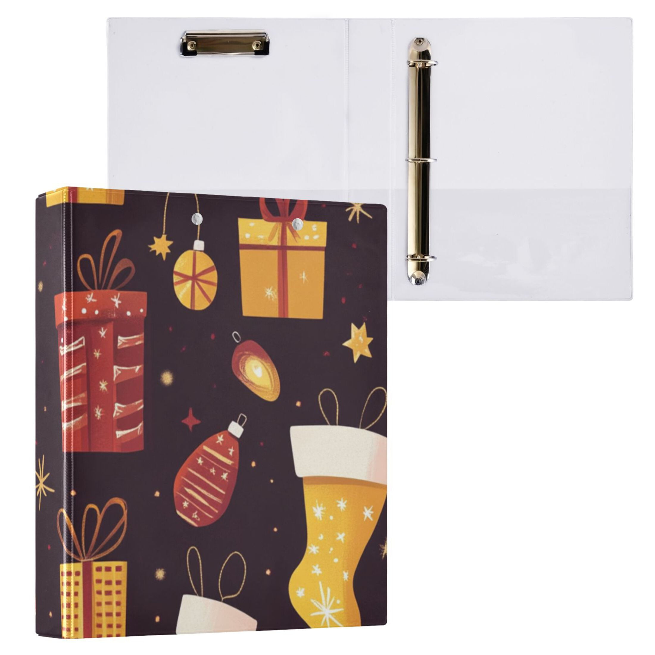 Christmas Socks 3 Ring Binders 1.5 inch Hardcover File Folders with Interior Pockets A4 Size Organizer for School Office Hospital
