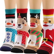 POPFEEL Christmas Socks 4 Pairs for Women, Cute Soft Holiday Socks for Christmas