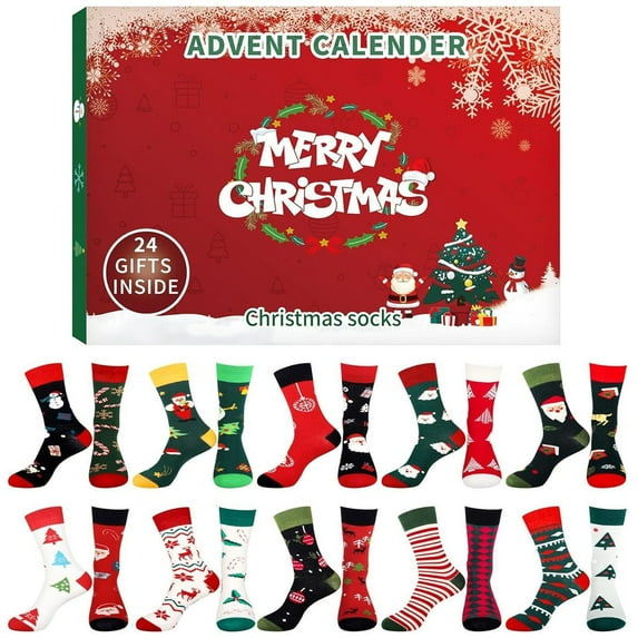 Christmas Socks Advent Calendar – 24-Day Holiday Countdown Gift Box with Unique Patterned Socks for Kids, Adults, Family or Friends