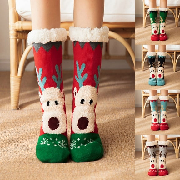Christmas Socks Casual Non Winter Warm Thickened Mid Calf Socks Soft Cozy Fuzzy Lined Home Comfortable Womens Crew Socks Grey