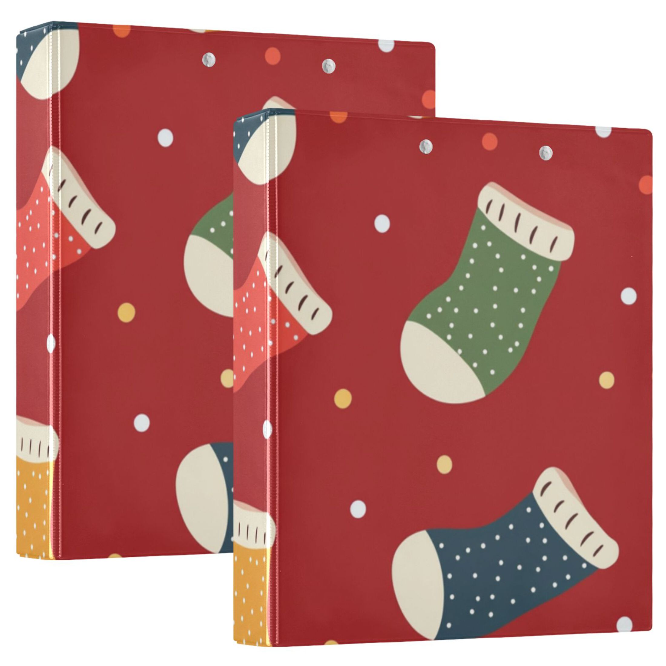Christmas Socks Colorful 3 Ring Binders 1.5 inch Hardcover File Folders with Interior Pockets A4 Size Organizer for School Office Hospital