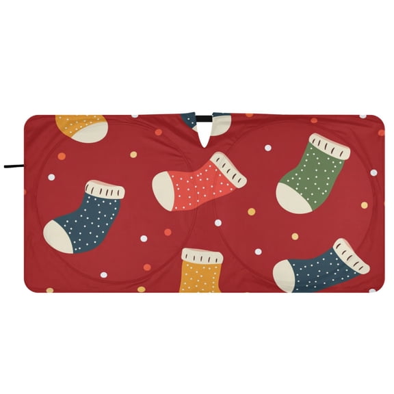 Christmas Socks Colorful Car Windshield Sun Shade Foldable Front Window Shades Cover Sun Visor Shield Block